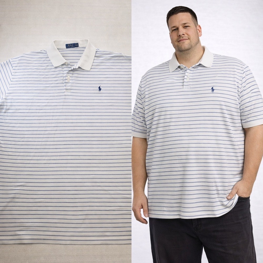 Polo‎ Ralph Lauren Mens 4XLT Big/Tall Striped Short Sleeve Polo Shirt Blue White